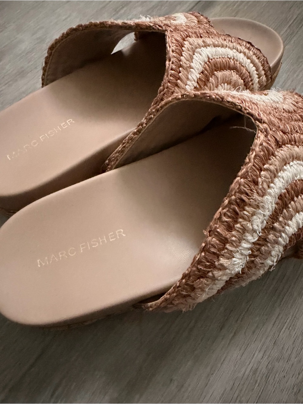 Marc Fisher Woven Slide Mules in Tan and Cream - Picture 4 of 7